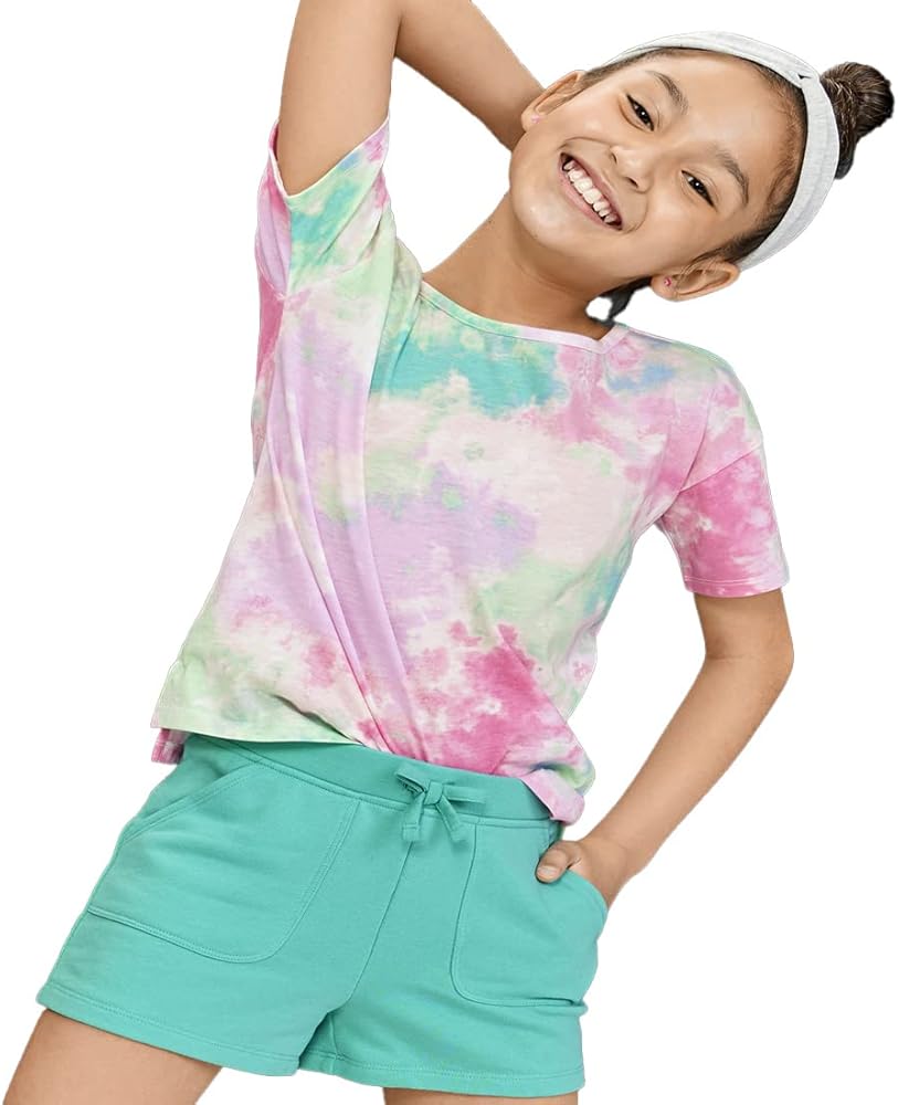 The Children's Place girls Active Short Sleeve Tie Dye Cut Out High Low Top