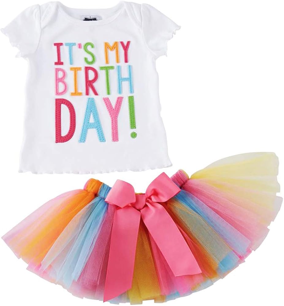 Girls'It's My Birthday Print Shirt Tutu Skirt Dress Outfit Set