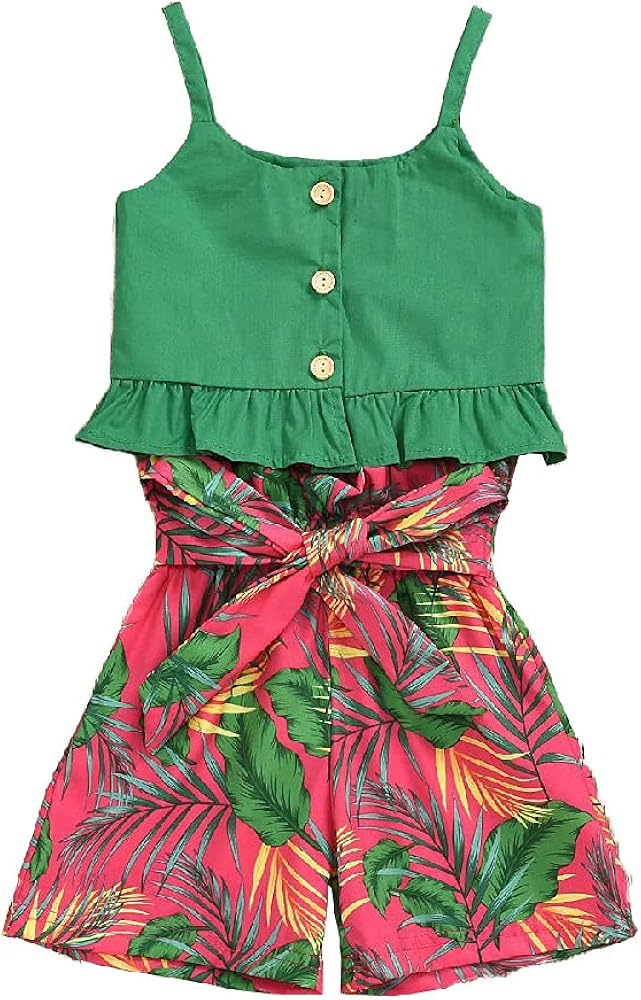 girls' summer two pieces suits,girls' sling sleeveless printed top and shorts sets.