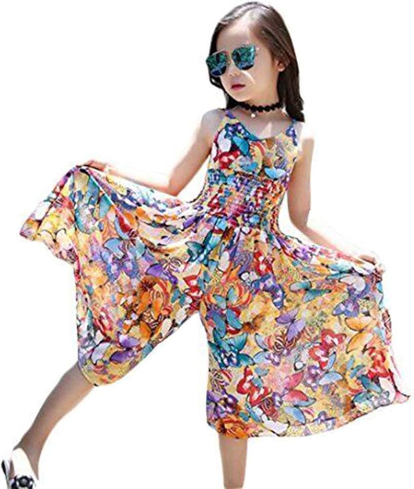 EGELEXY Toddler Girl Dresses Bohemian Style Kid Girl Chiffon Beach Skirt Floral Dress Jumpsuit Girl Summer Hawaii Clothes