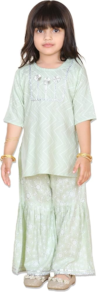 Adiva Girls Floral Print Kurta With Sharara Set (,)