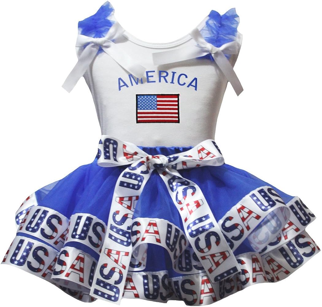 Petitebella America Flag White Shirt USA Blue Petal Skirt Set Nb-8y