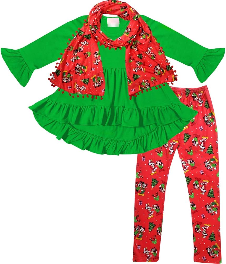 Boutique Clothing Baby Toddler Little Girls Merry Christmas Disney Inspired Scarf Outfit Sets