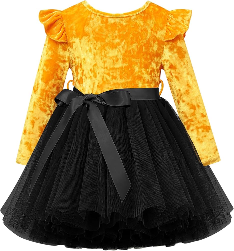 UNICOMIDEA 1-5T Toddlers Girls Velvet Dress Kids Ruffle Long Sleeves Dresses