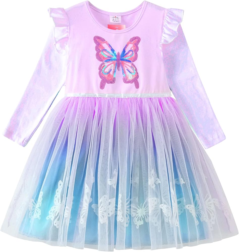 DXTON Toddler Girl Dresses Winter Children Long Sleeve Tulle for 3-12T LH2108