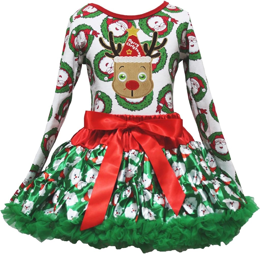 Petitebella Christmas Dress Xmas Reindeer L/s Shirt Green Santa Claus Skirt Girl Set 1-8y