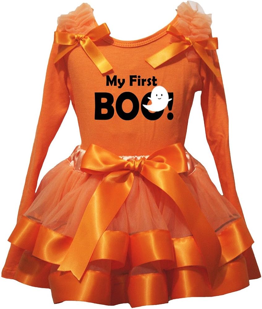 Petitebella My First Boo Ghost L/s Orange Shirt Orange Petal Skirt Set Nb-8y