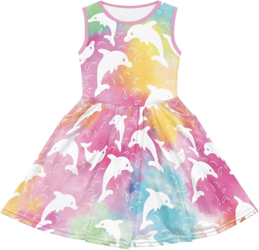 Sleeveless Cute Floral Dress for Girls Swing Loose Fit Sundress with Pockets Playwear