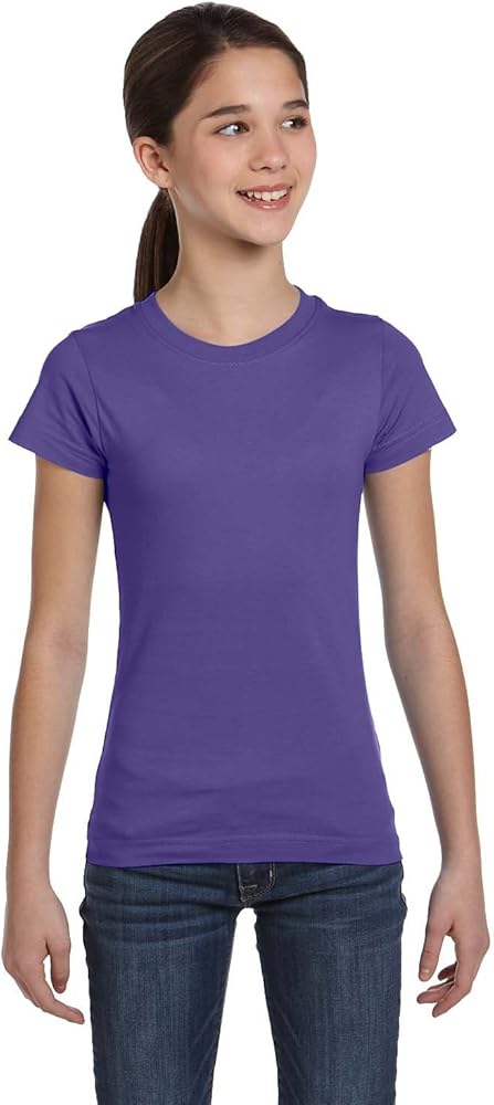 LAT Sportswear Girl's Fine Jersey Longer-Length T-Shirt, Purple, Large