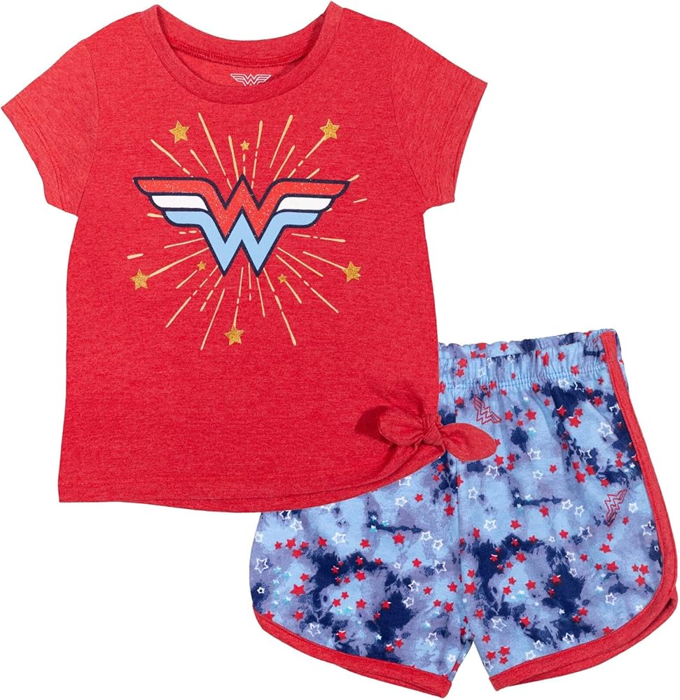 DC Comics Justice League Wonder Woman T-Shirt and Active Retro Dolphin Shorts Outfit Set Infant to Big Kid