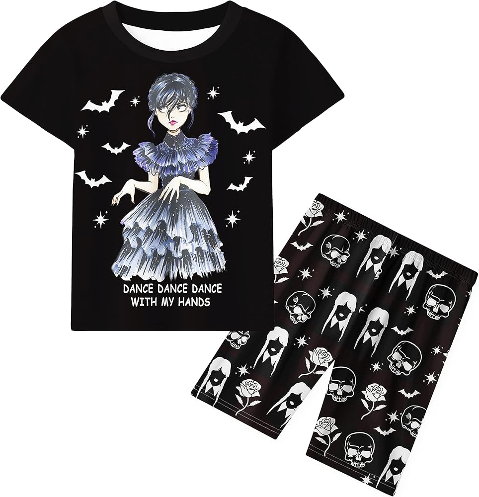 Girls' 2-Piece Black Shirt and Pants Set - Stylish Casual Outfit for Ages 5-12