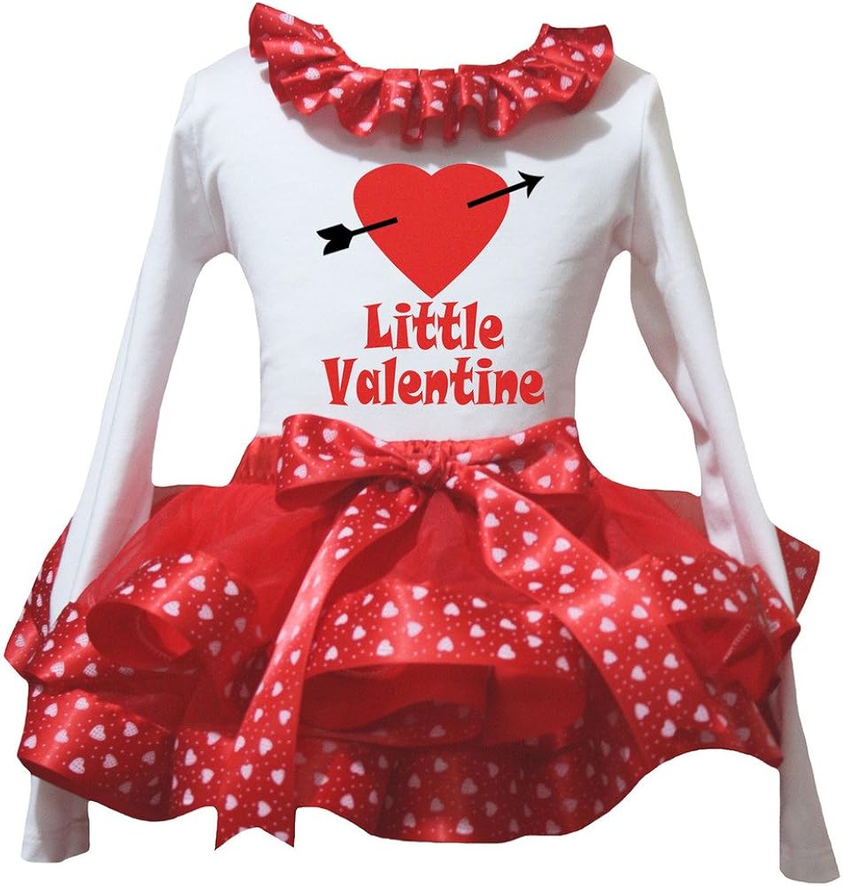 Petitebella Valentine Arrow Heart White L/s Shirt Red Heart Petal Skirt Nb-8y