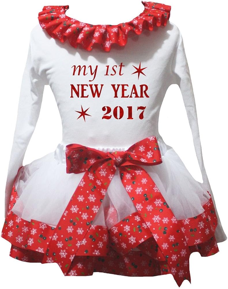 Petitebella My 1st New Year 2017 White L/s Shirt Snowflake Petal Skirt Nb-8y