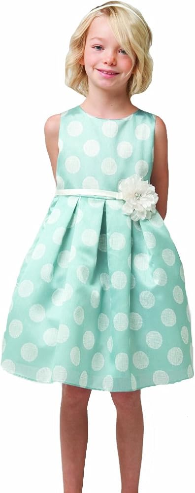 Girl's Blue Poly Silk Polka Dot Dress