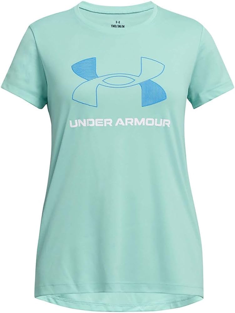 Under Armour Girls Tech Big Logo Short Sleeve T Shirt, (361) Neo Turquoise / / White, Medium