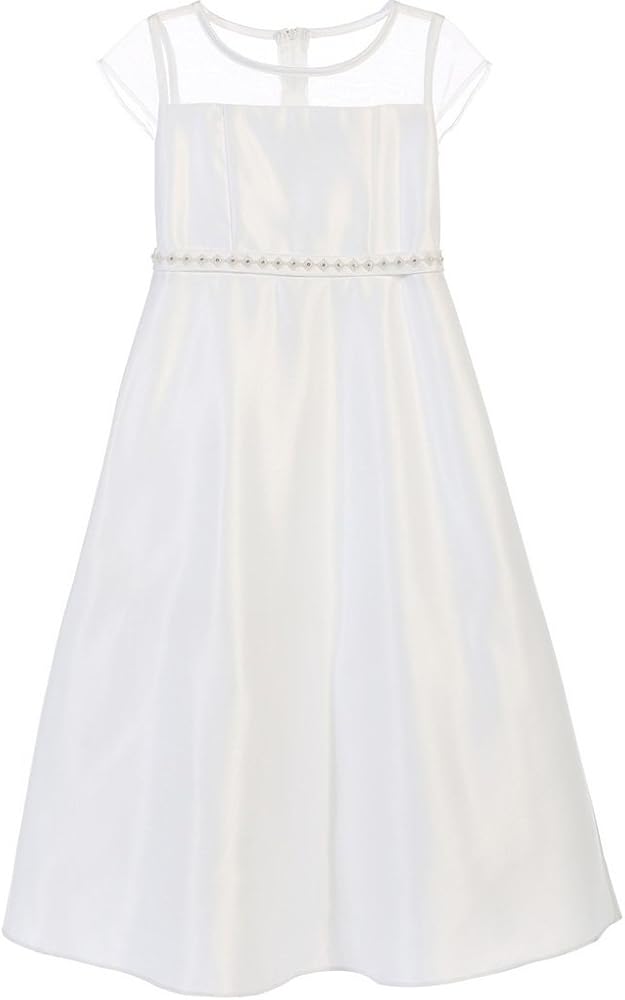 Little Girls Sheer Yoke A-Line Communion Flowers Girls Dresses