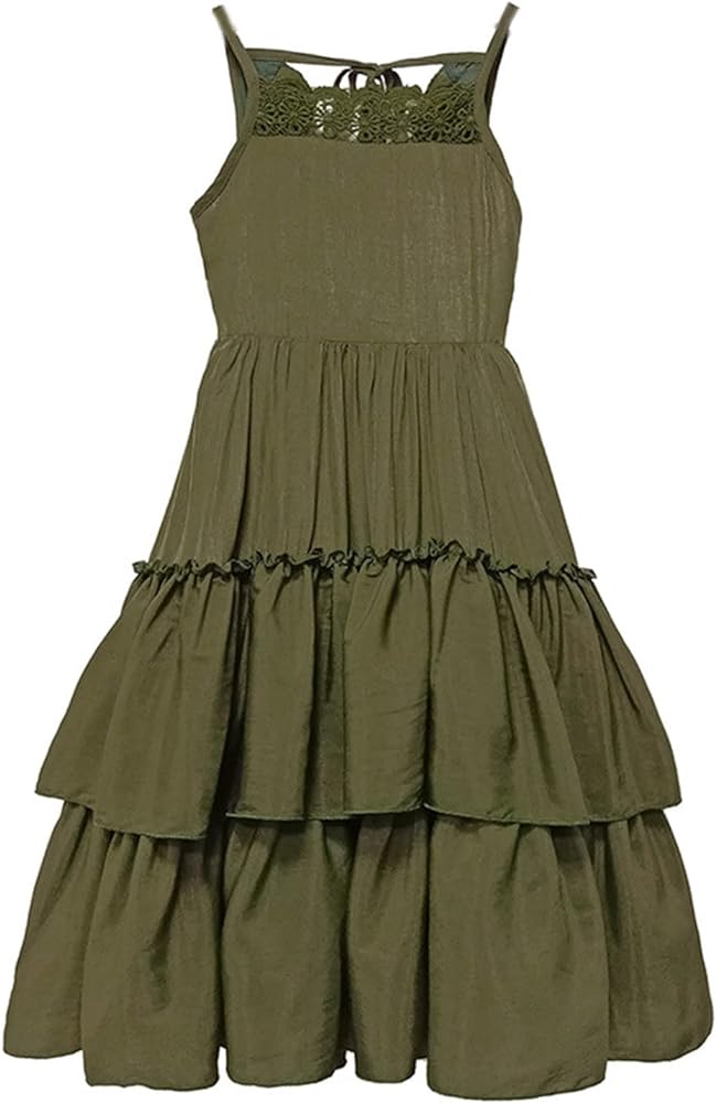 KAGAYD Girls Tie Back Short Sleeve Ruffle Hem Off Shoulder Casual Elegant Dresses 3~12 Years