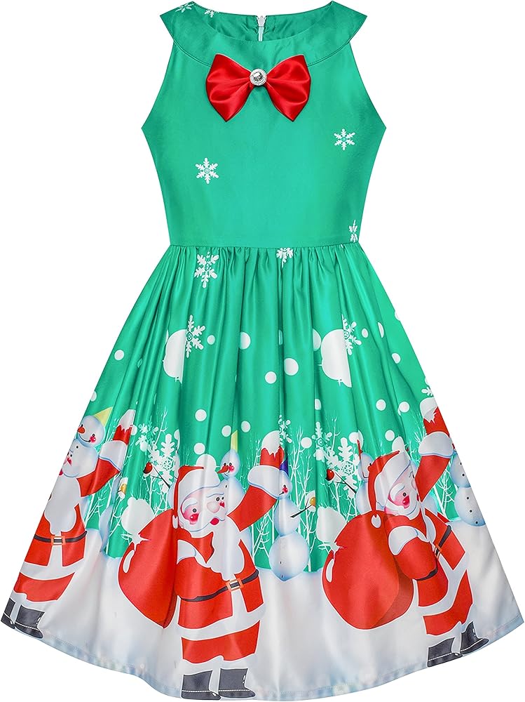 Sunny Fashion Girls Dress Christmas Eve Christmas Tree Snow Reindeer Party