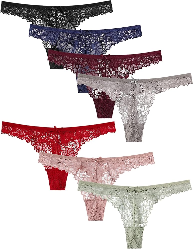 Kiench Teens Girls' Lace Thongs Underwear Low Rise 7-Pack