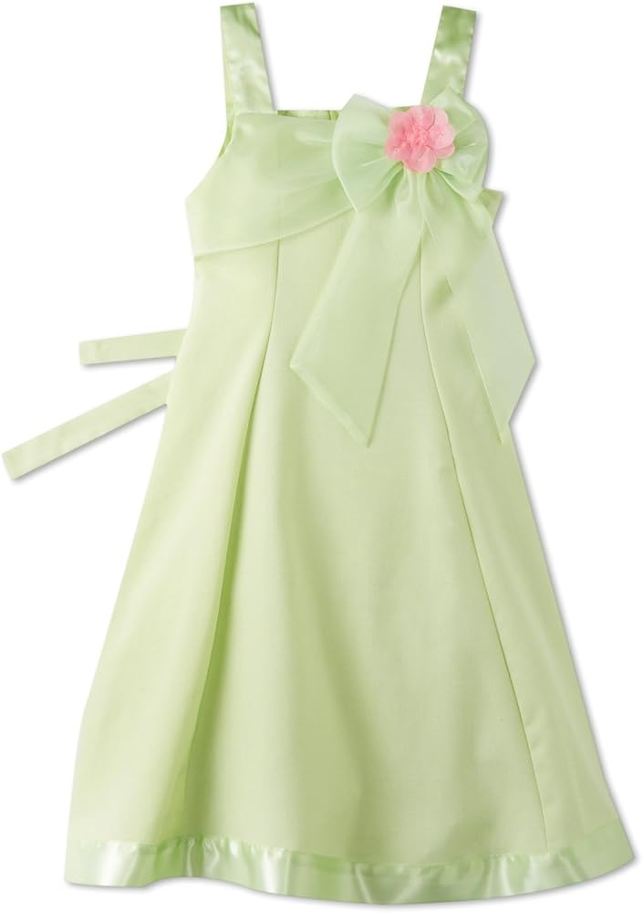 Bonnie Jean Girls Linen Flower Easter Spring Dress, Green, 7-16