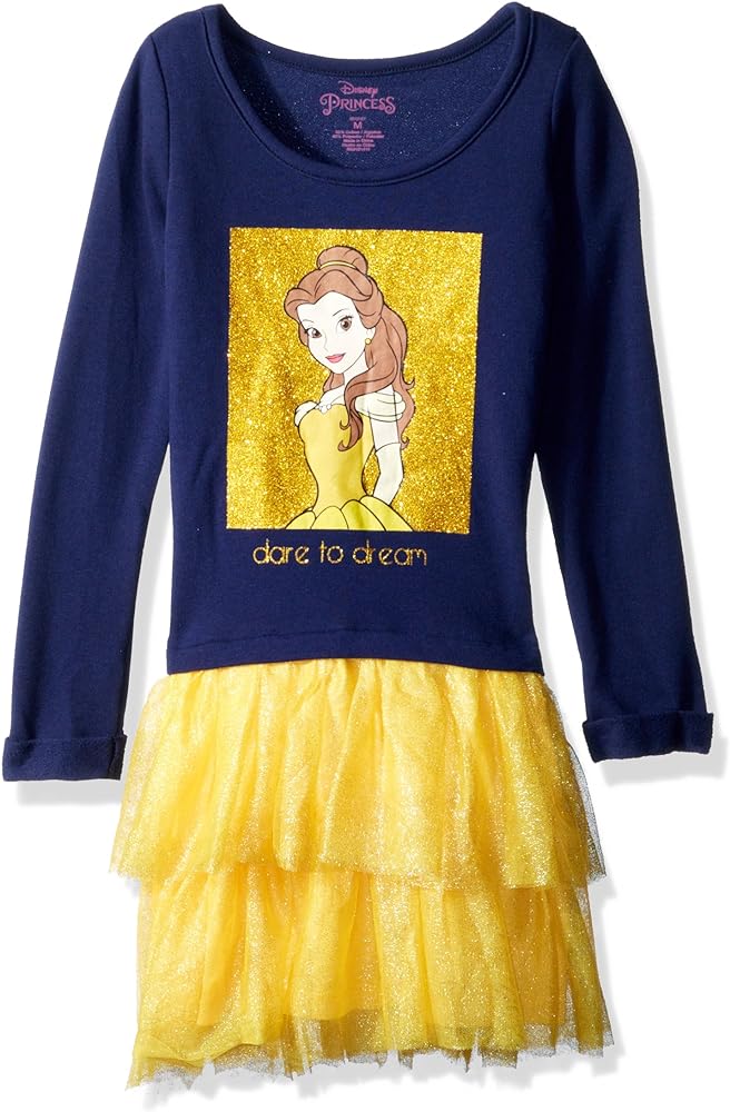 Disney Girls' Little Belle Graphic Long Sleeve Dress with Tutu Skirt