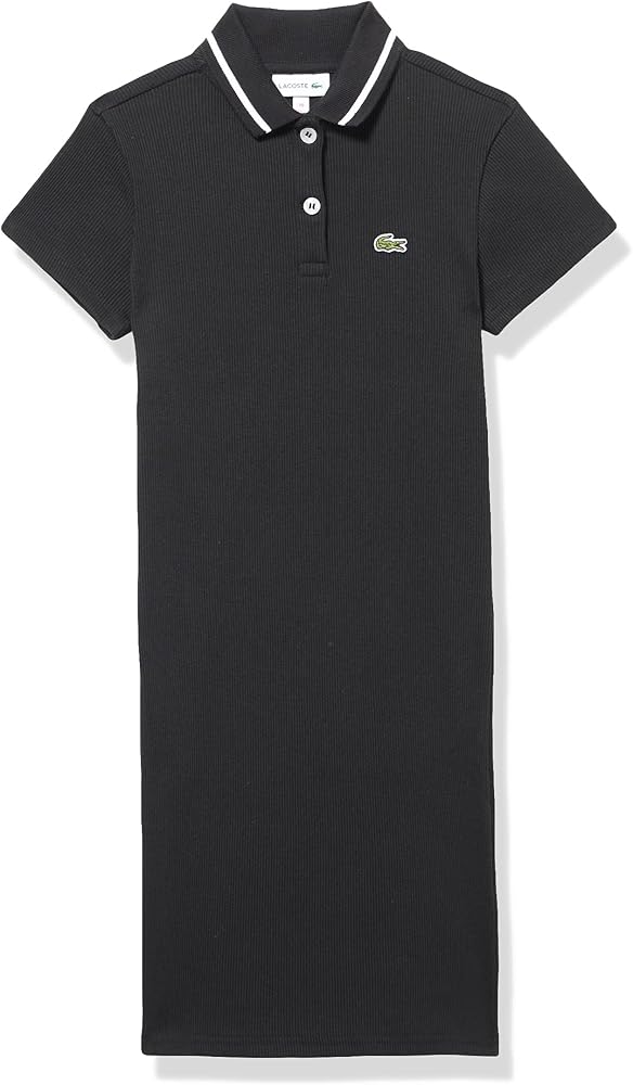 Lacoste Girls' Short Sleeve Color Blocked Neck Ribbed Polo Dress