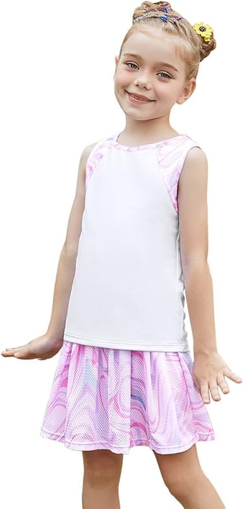 Jxstar Girls Tennis Golf Dress Outfit Tie Dye Tank Top and Skorts Sets Sport Skirt with Shorts