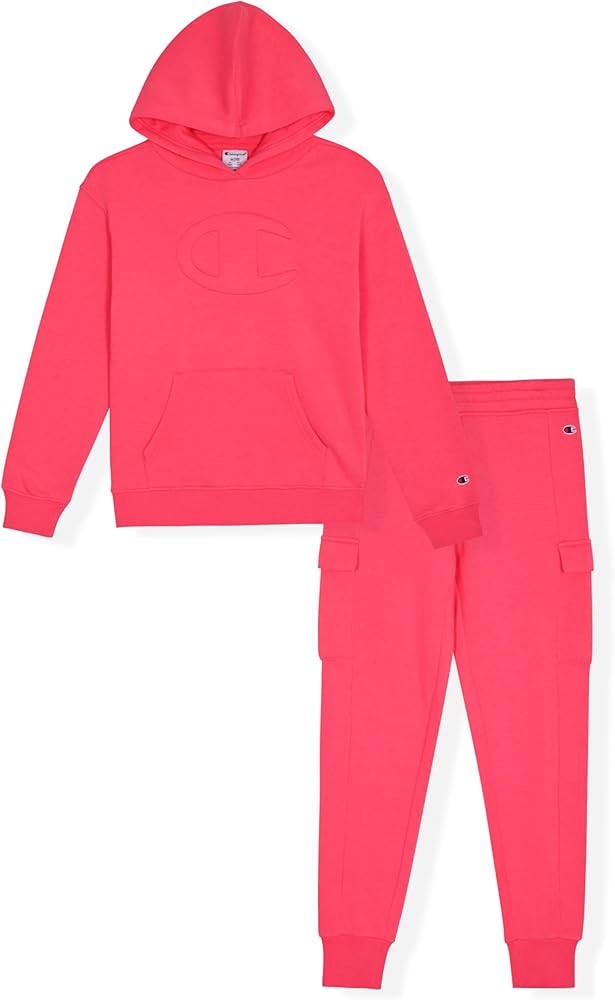 Champion Girls Hoodie and Sweatpant Set for Kids Athletic Fleece Sweatsuit