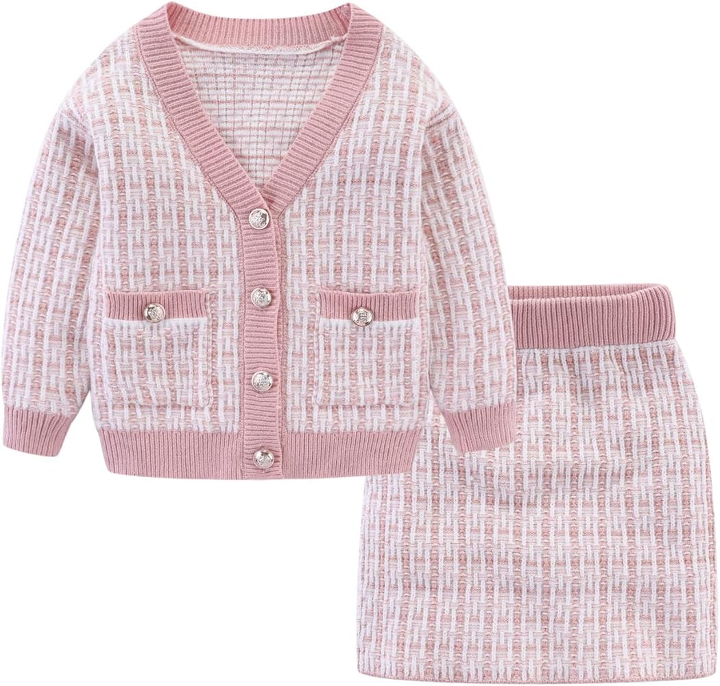 Mud Kingdom Cute Little Girls Ribbed Knit Cardigan Skirt Set School Style