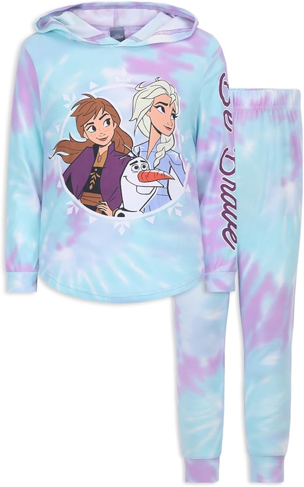 DISNEY Frozen Elsa, Anna and Olaf Girls’ Hoodie and Jogger Set for Toddler and Little Kids – Lilac/Blue