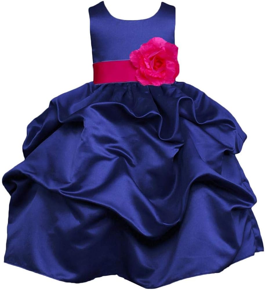 Pink Promise Navy Flower Girl Wedding Christmas Holiday Pick Up Dress with Bow