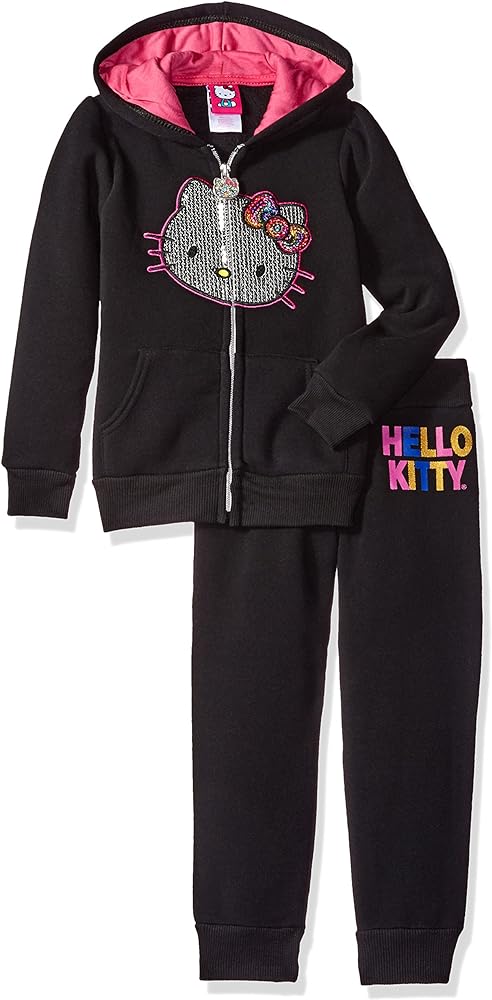 Hello Kitty Little Girls' 2 Piece Hooded Fleece Active Clothing Set, White Hoodie Outfit, Clothes for Little Girls