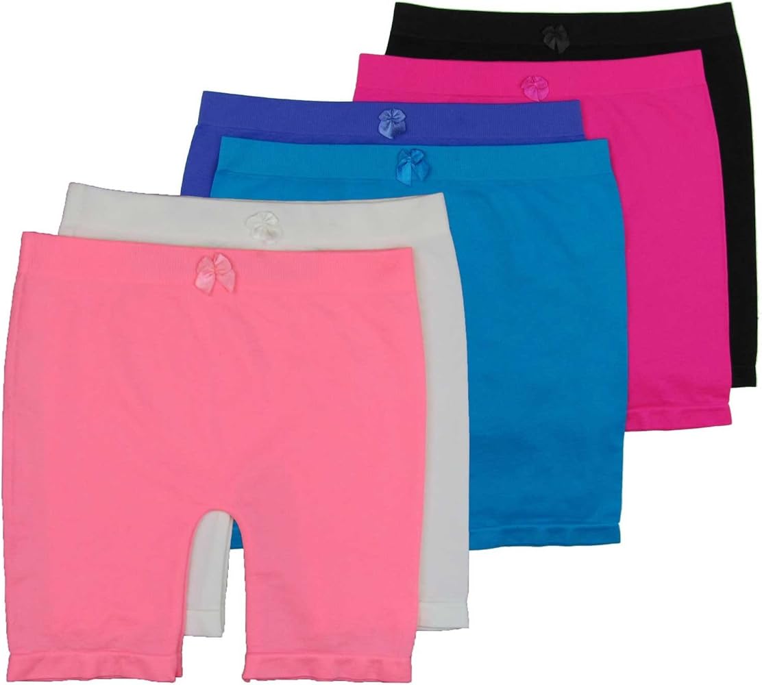 Gilbins Girls Above Knee Seamless Solid Colors Nylon Bike Shorts for Sports Or Under Skirts, 6 Pack