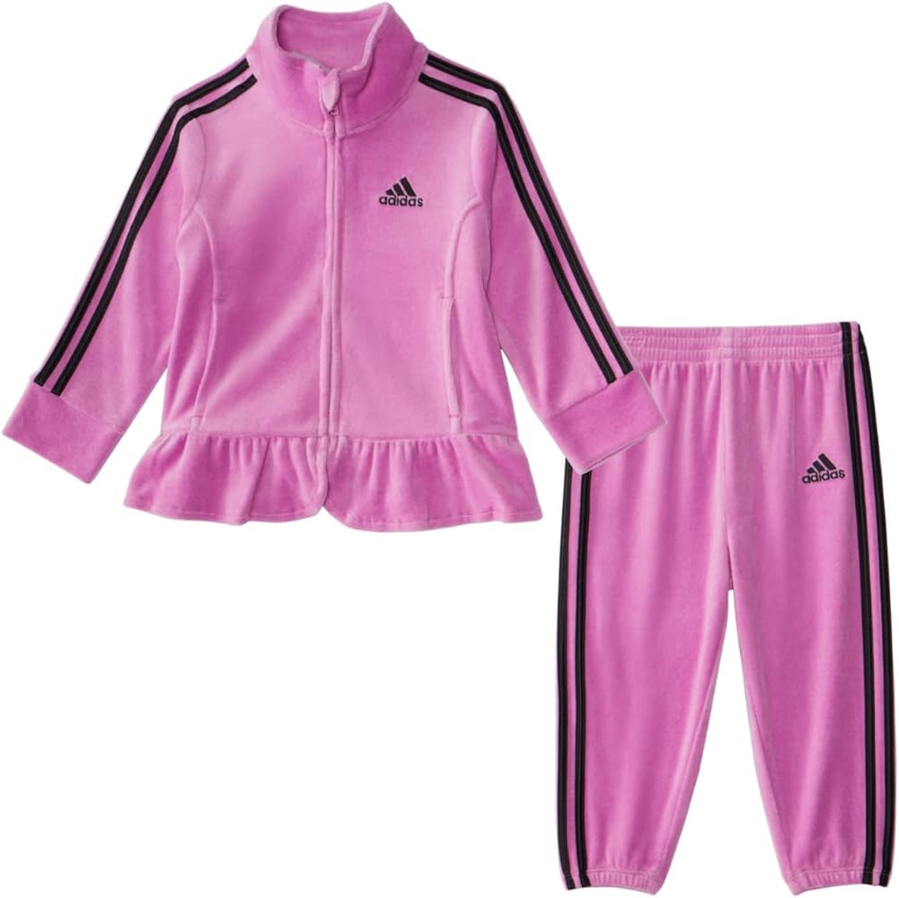 adidas girls Zip Front Classic Tricot Jacket and Joggers Set (12 Months, Pulse Velour Lilac)