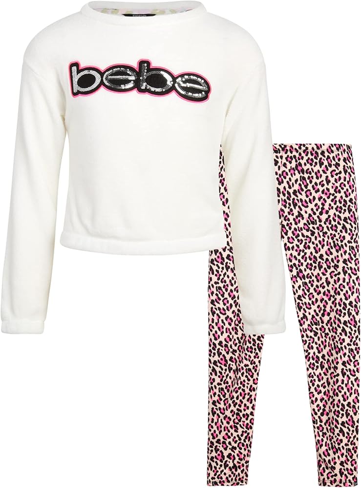 bebe Girls' Legging Set - 2 Piece Sherpa Hoodie Complete Outfit Clothing Set (4-14)