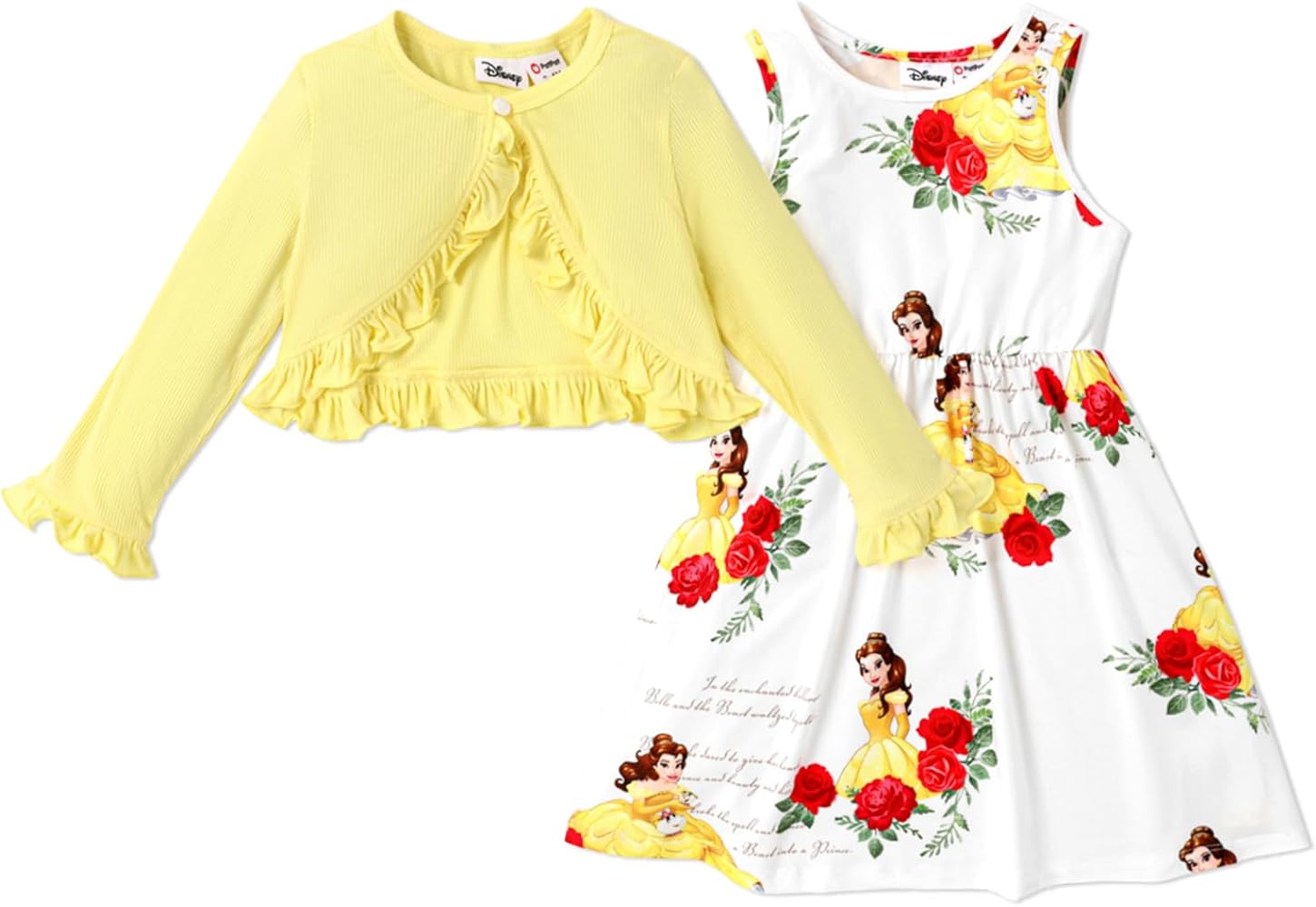 Disney Princess Girls 2PCS Toddler Girl Print Sleeveless Dress and Long Sleeve Cardigan Set