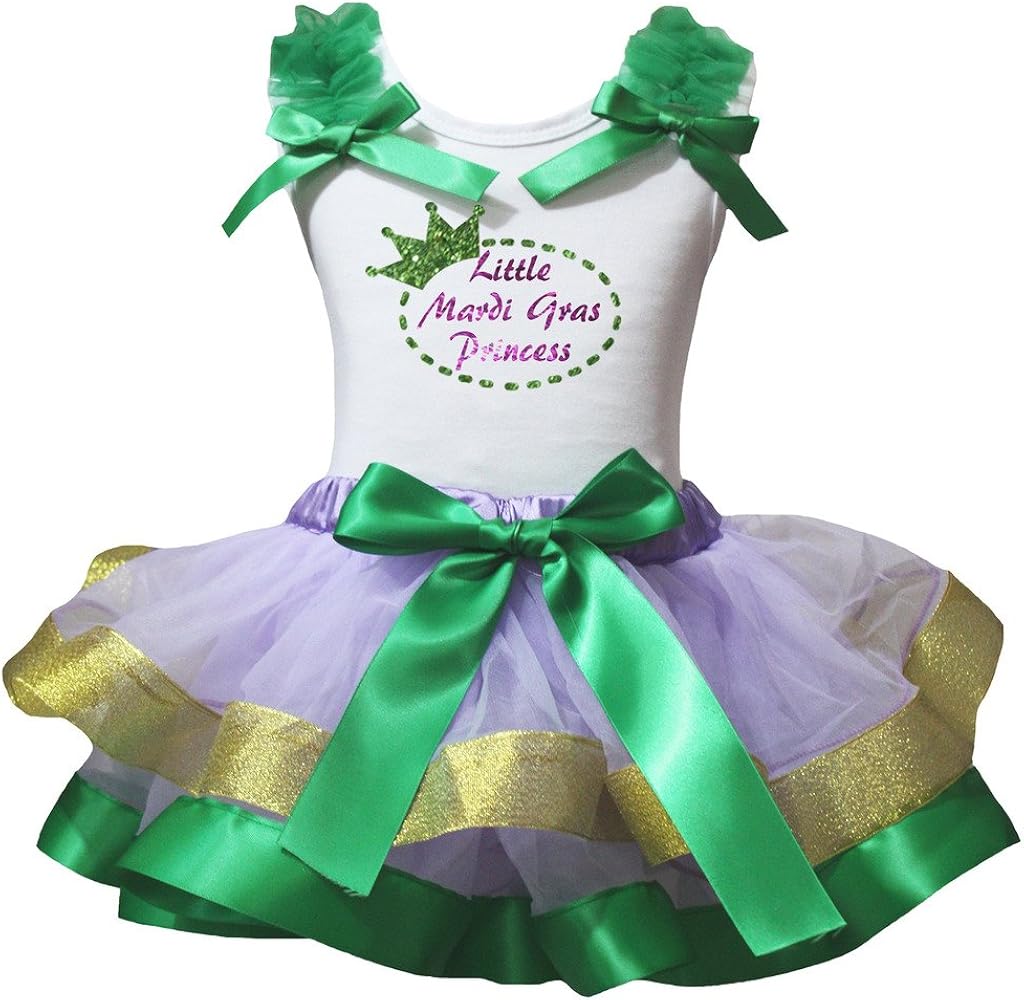 Petitebella Little Mardi Gras Princess Shirt Green Lavender Petal Skirt Nb-8y