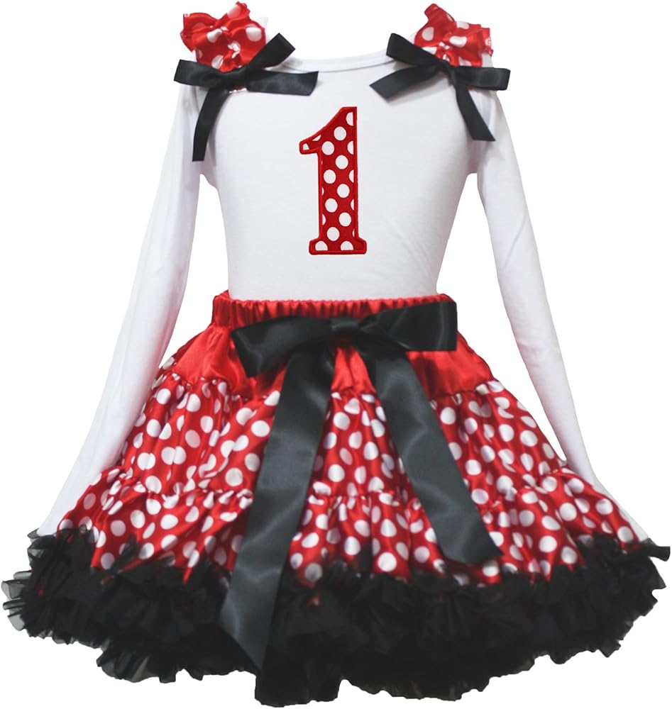 Petitebella Red Dots 1st to 6th White L/s Shirt Red Dots Petti Skirt Outfit 1-8y