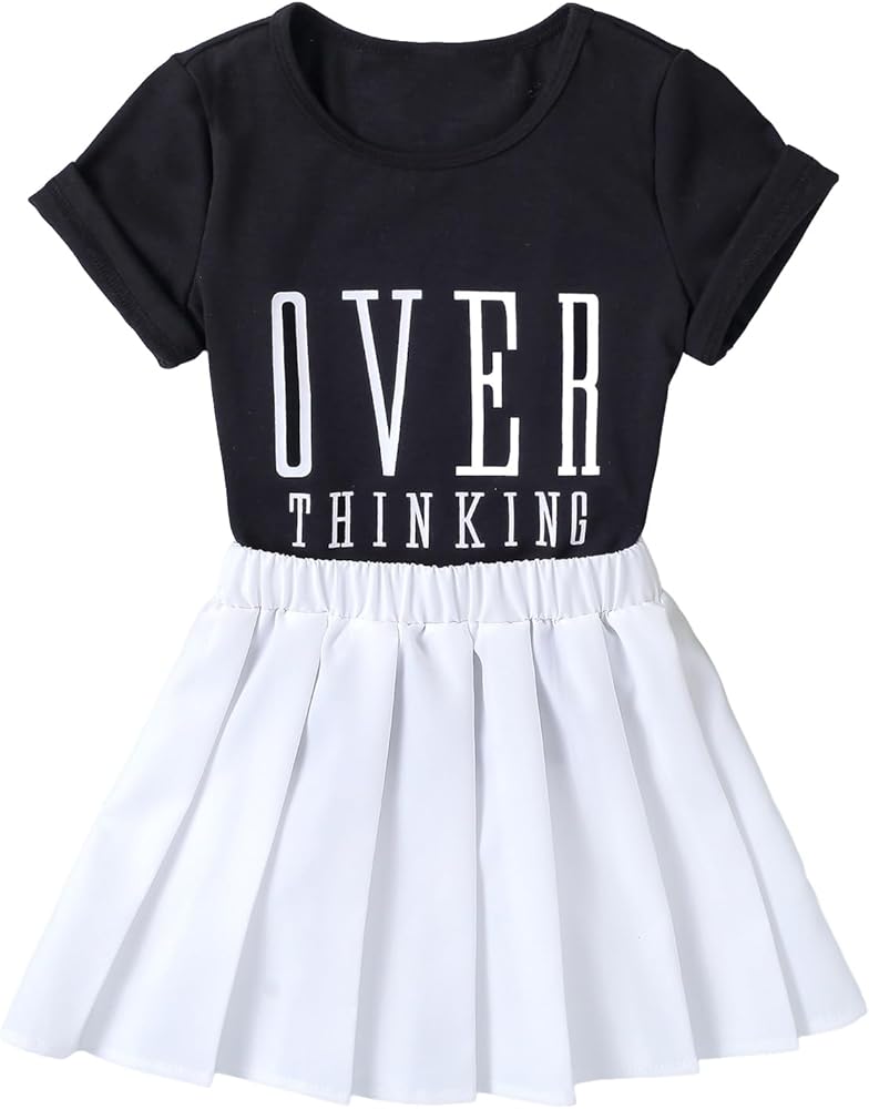 SOLY HUX Toddler Girl's 2 Piece Outfits Letter Print Short Sleeve Tee and Pleated Skirt Set