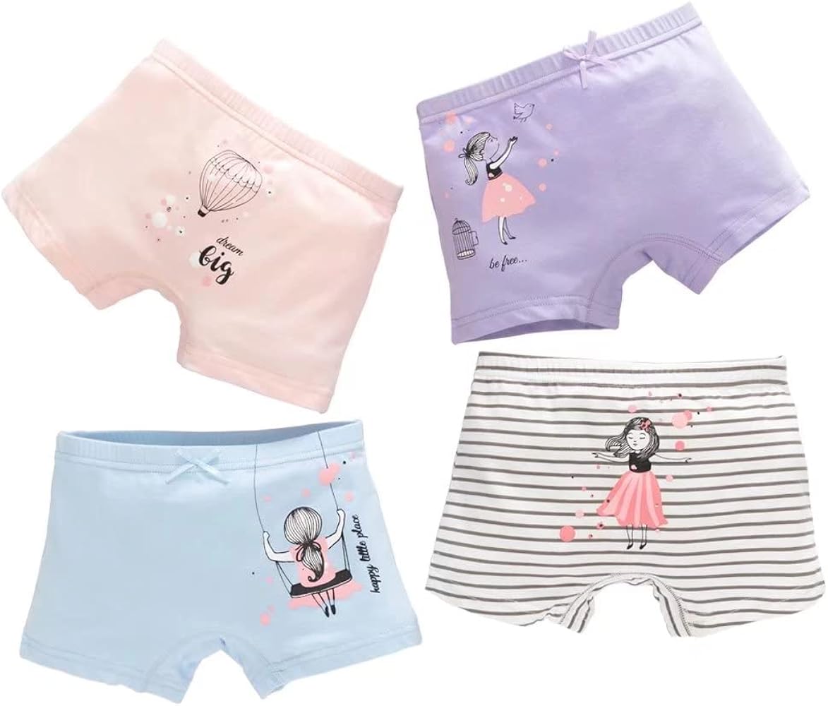 Little Girls Cotton Boy Shorts Toddler Panties Baby Princess Underwear (Pack of 4) (DRESSGIRL, 7-8 Years)