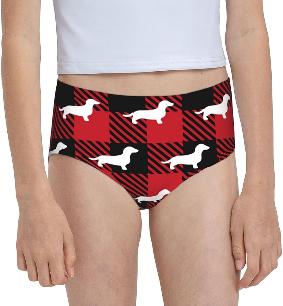 Augenstern Cotton Underwear Dachshund Buffalo Plaid Girls'Briefs Soft Underpants