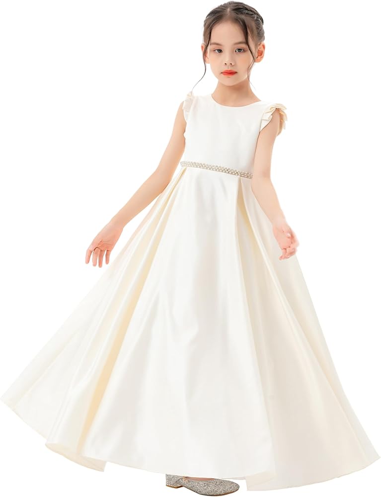 ekidsbridal Satin V-Back Flower Girl Dresses with Rhinestone Dance Recital Gown 326