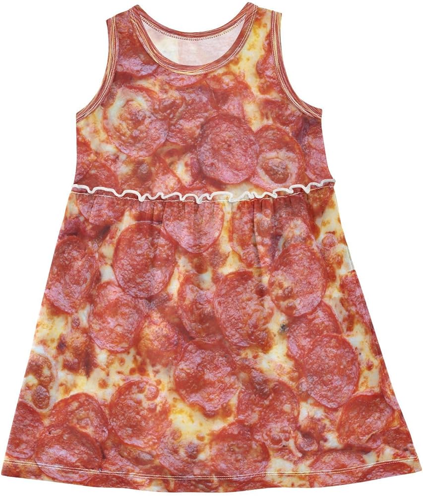 Girls Summer Dress Girls Sleeveless Dress Pepperoni Pizza Girls Sundress 2-8 Years