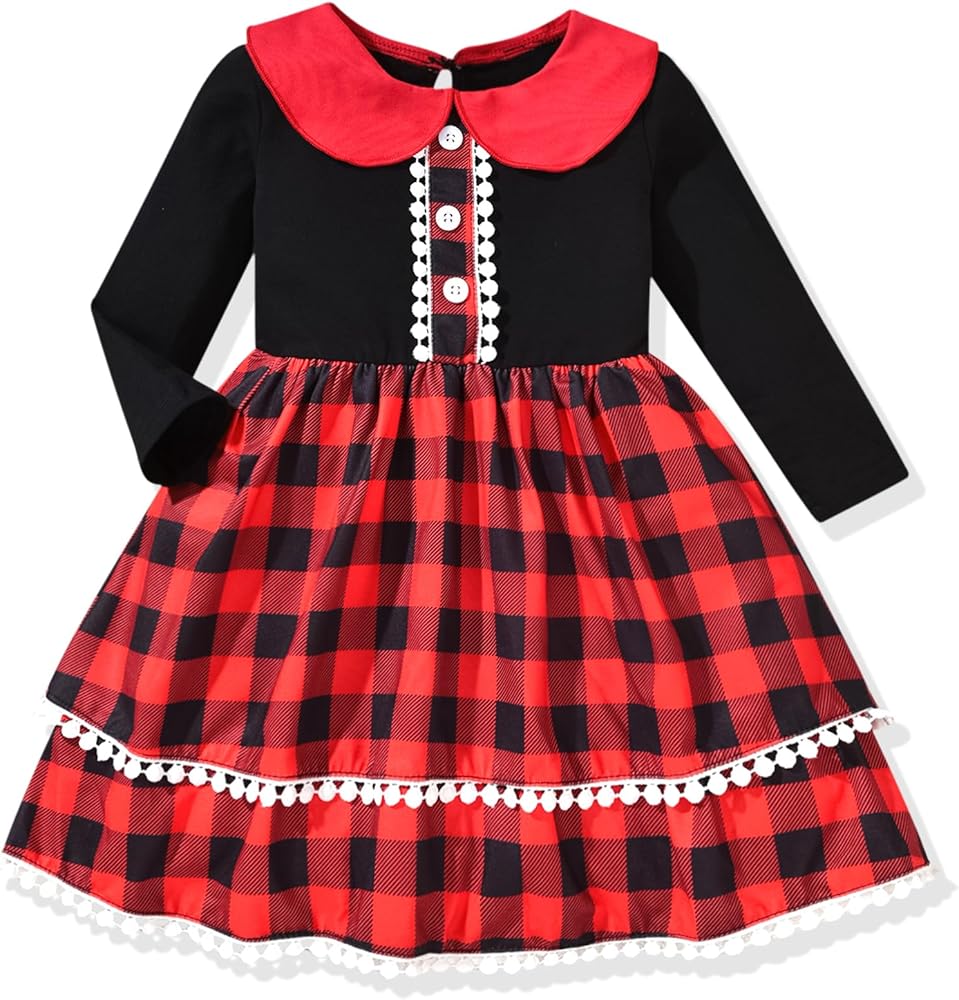 Aalizzwell Toddler Baby Girls Long Sleeve Dress for Fall Winter