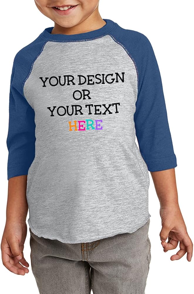 Custom Shirt for Boys Girls Toddler Raglan Your Image Text Baseball T-Shirt Front/Back Print