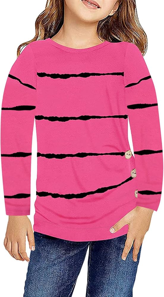 CsgrFagr Little Girls Casual Long Sleeve T Shirts Crewneck Tunic Tops Kids Button Striped Tee Blouses Autumn Toddler