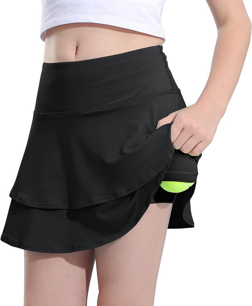 Girls Tennis Skirts with Shorts Athletic Golf Skorts for 6-12 Years