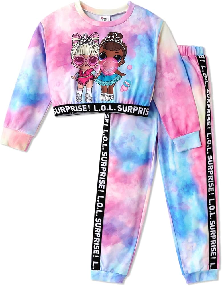 L.O.L. Surprise! Girls Clothes Crop Top and Pant Long Sleeve Doll Print Tie dye Sweatshirt Leggings Girls Outfits 2Pcs Sets