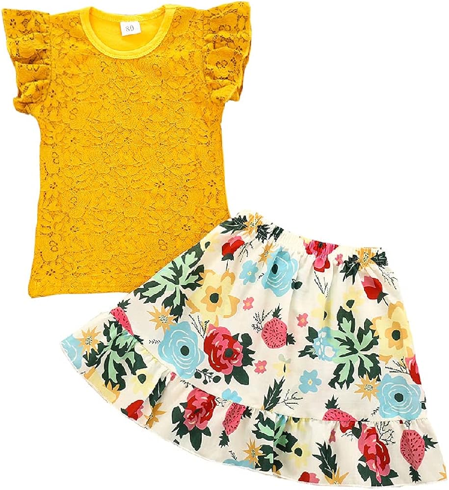 children's summer clothing,girls' lace short-sleeved blouse and flowers half skirts two-piece suits.