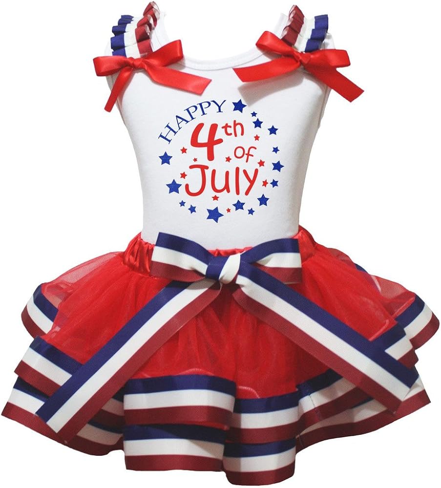 Petitebella Happy 4th of July White Shirt RWB Stripes Red Petal Skirt Set Nb-8y